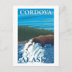 Bear Fishing in River - Cordova, Alaska Postcard