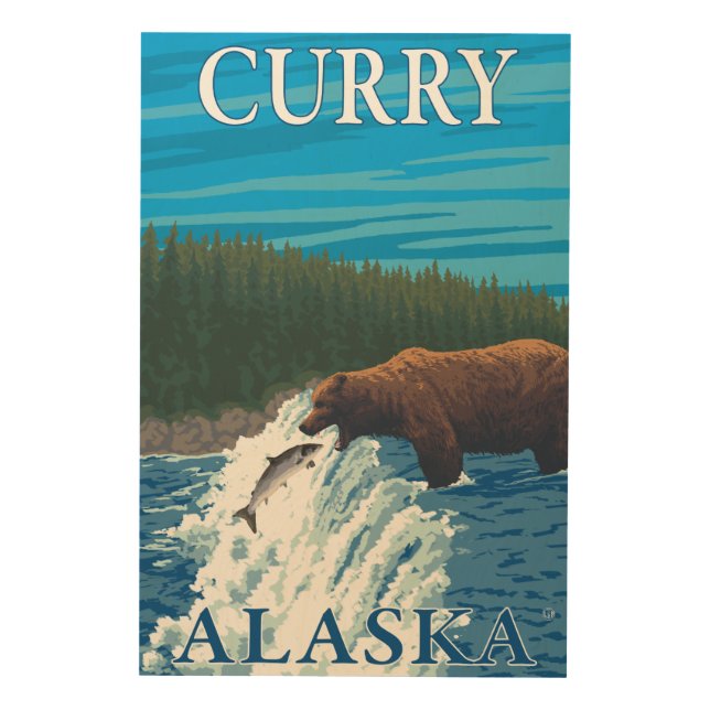 Bear Fishing in River - Curry, Alaska Wood Wall Art (Front)