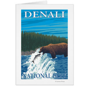 Bear Fishing in River - Denali National Park, Cards