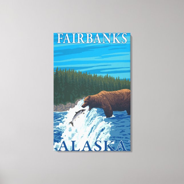 Bear Fishing in River - Fairbanks, Alaska Canvas Print (Front)