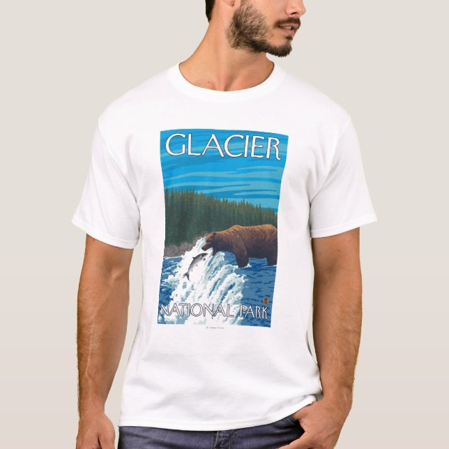 Bear Fishing in River - Glacier National Park, T-Shirt (Front)