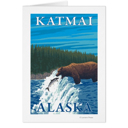 Bear Fishing in River - Katmai, Alaska Cards (Front)