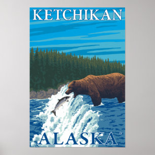 Bear Fishing in River - Ketchikan, Alaska Poster