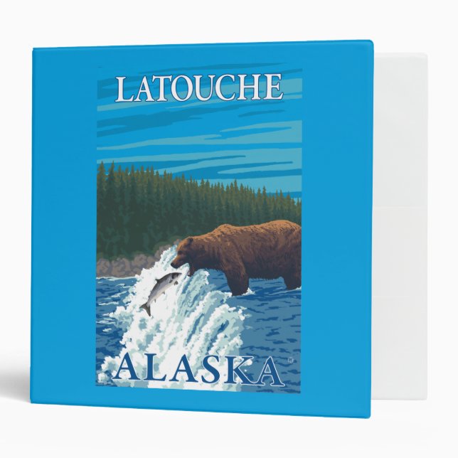 Bear Fishing in River - Latouche, Alaska 3 Ring Binder (Front/Inside)