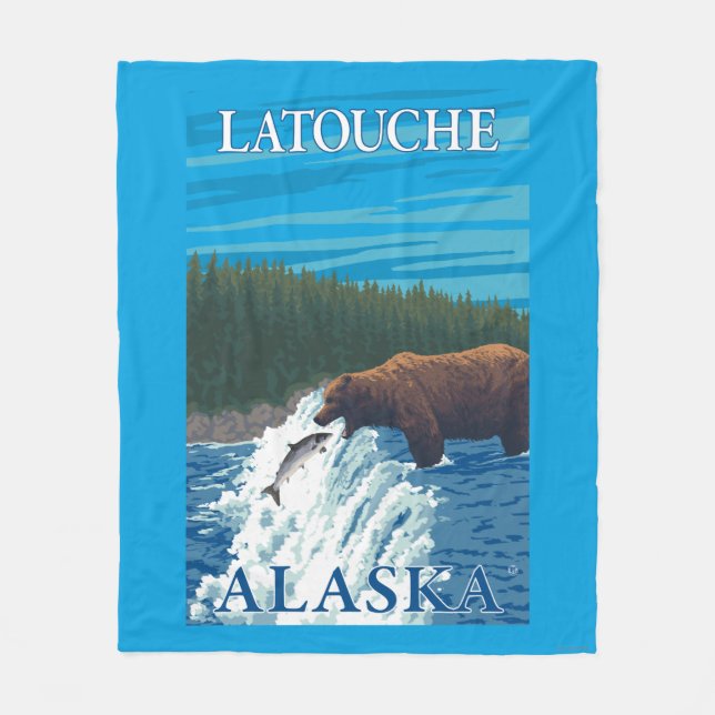 Bear Fishing in River - Latouche, Alaska Fleece Blanket (Front)