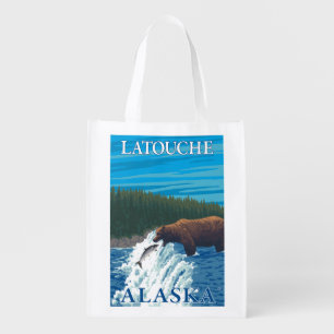 Bear Fishing in River - Latouche, Alaska Reusable Grocery Bag