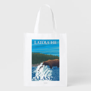 Bear Fishing in River - Latouche, Alaska Reusable Grocery Bag