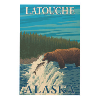 Bear Fishing in River - Latouche, Alaska Wood Wall Art