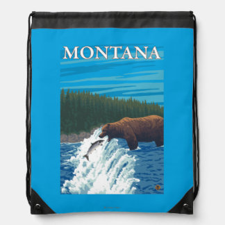 Bear Fishing in River - Montana Drawstring Bag