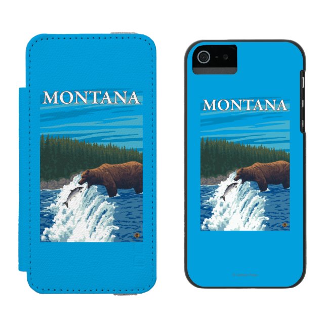 Bear Fishing in River - Montana Incipio iPhone Wallet Case (Side by Side)