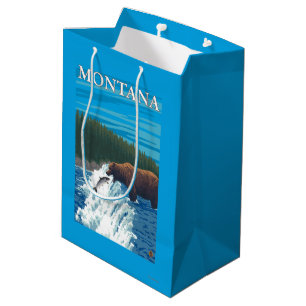 Bear Fishing in River - Montana Medium Gift Bag