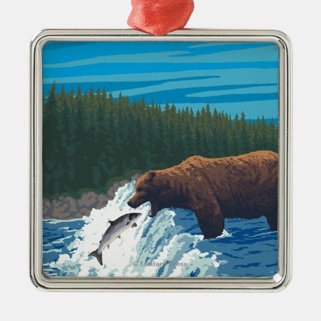 Bear Fishing in River - Montana Metal Ornament (Front)