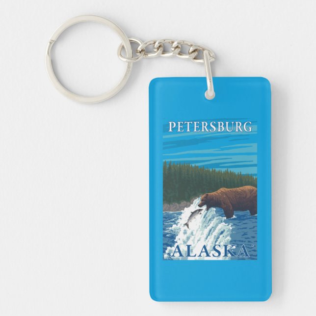 Bear Fishing in River - Petersburg, Alaska Keychain (Front)