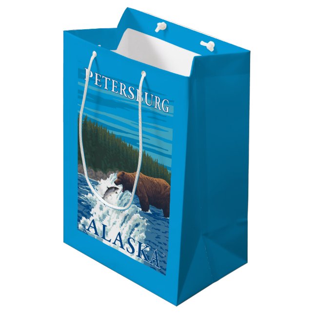 Bear Fishing in River - Petersburg, Alaska Medium Gift Bag (Front Angled)