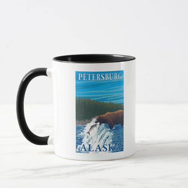 Bear Fishing in River - Petersburg, Alaska Mug (Left)