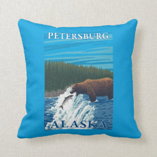 Bear Fishing in River - Petersburg, Alaska Throw Pillow