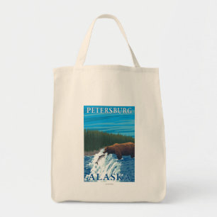 Bear Fishing in River - Petersburg, Alaska Tote Bag