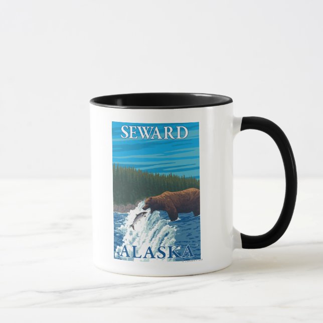 Bear Fishing in River - Seward, Alaska Mug (Right)