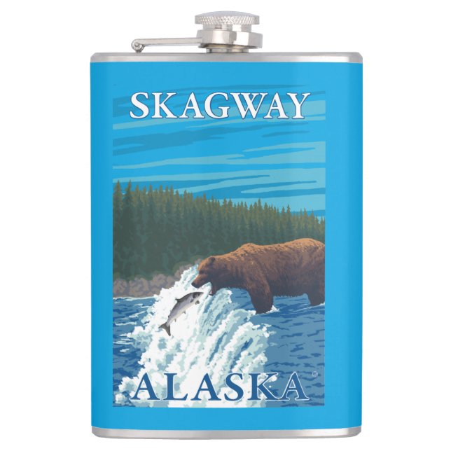 Bear Fishing in River - Skagway, Alaska Flask (Front)