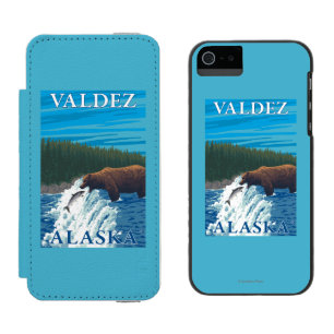 Bear Fishing in River - Valdez, Alaska Wallet Case For iPhone SE/5/5s