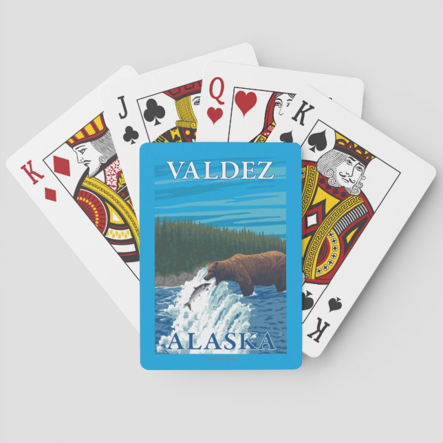 Bear Fishing in River - Valdez, Alaska Poker Cards (Back)