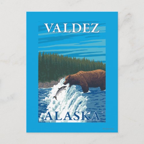 Bear Fishing in River _ Valdez Alaska Postcard