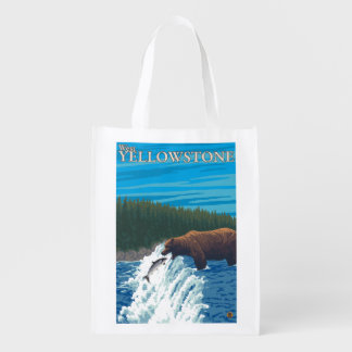 Bear Fishing in River - West Yellowstone, MT Grocery Bag