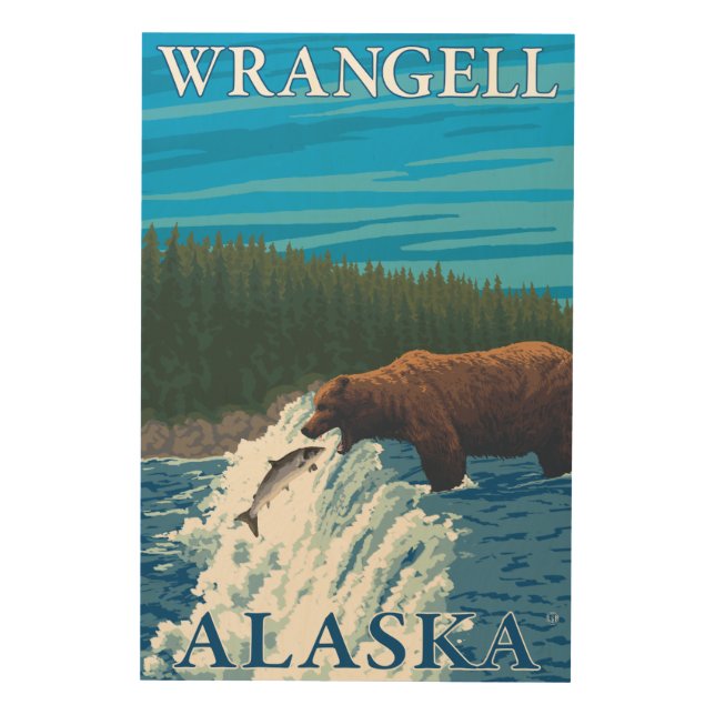 Bear Fishing in River - Wrangell, Alaska Wood Wall Art (Front)