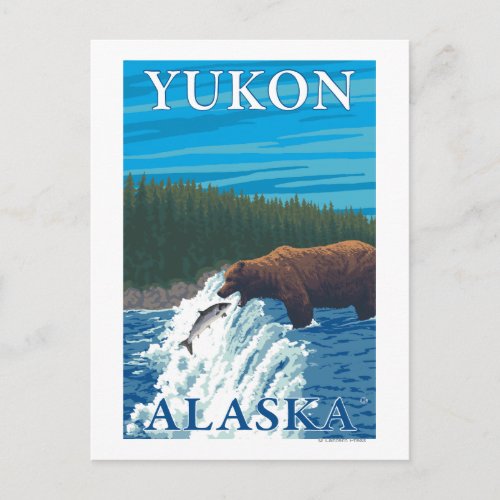 Bear Fishing in River _ Yukon Alaska Postcard