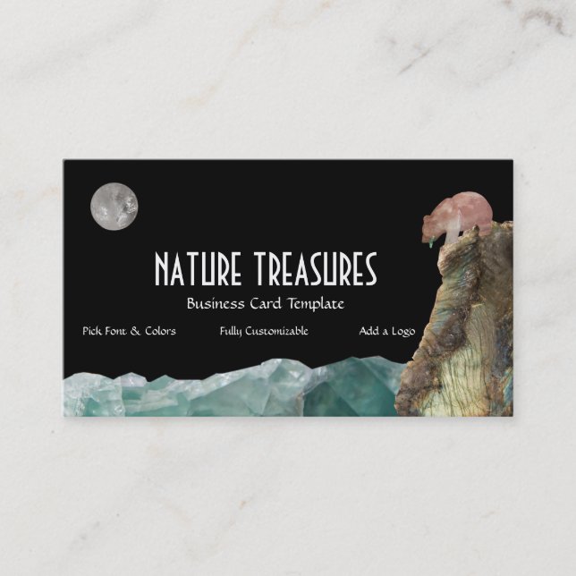 Bear Fishing Ocean - Gemstone Crystals Business Card (Front)
