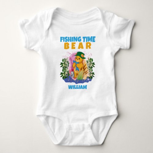 BEAR FISHING TIME CUTE COLORFUL FUNNY KIDS  BABY BODYSUIT