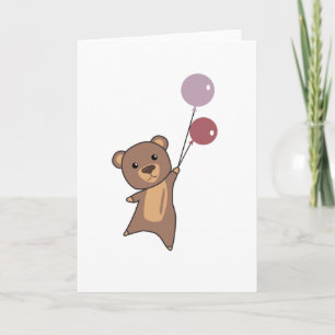 Bear Flies Up With Balloons Cute Animals Card