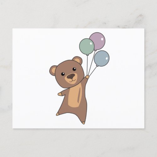 Bear Flies Up With Balloons Cute Animals Postcard