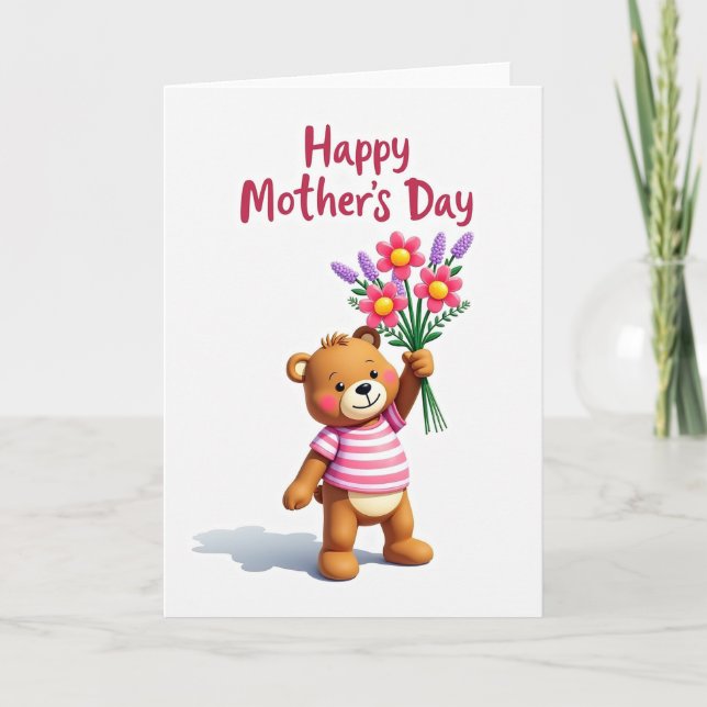 Bear Floral Mothers Day Greeting Card (Front)