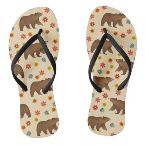 Bear Floral Pattern Flip Flops