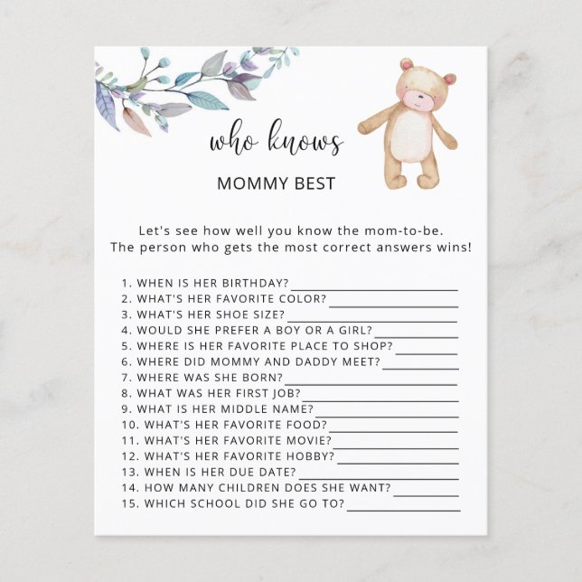 Bear floral Who knows mommy best (Front)