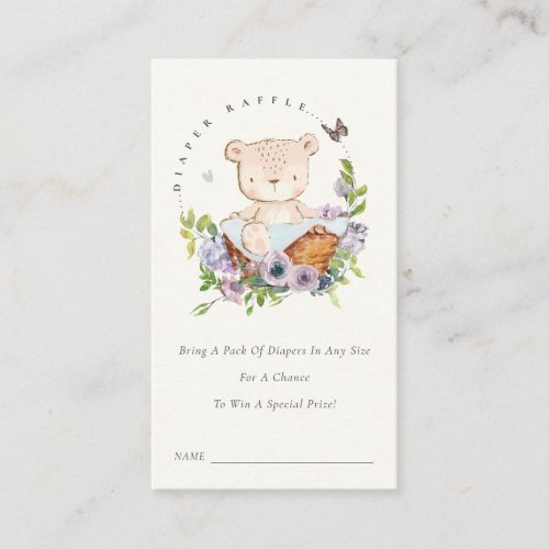 Bear Flower Basket Blue Diaper Raffle Baby Shower Enclosure Card