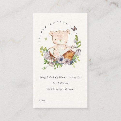 Bear Flower Basket Green Diaper Raffle Baby Shower Enclosure Card