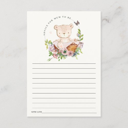 Bear Flower Basket Pink Advice for Mum Baby Shower Enclosure Card