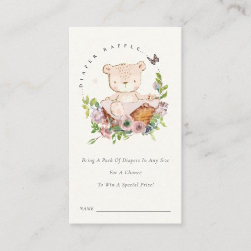 Bear Flower Basket Pink Diaper Raffle Baby Shower Enclosure Card