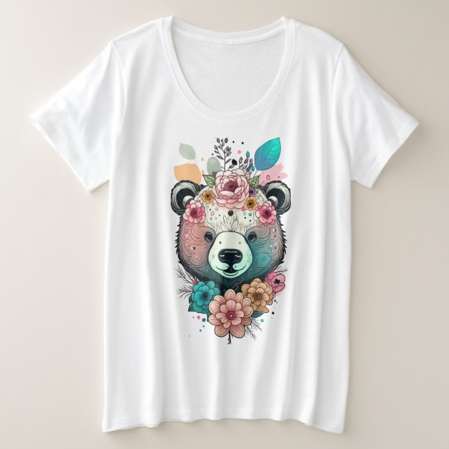 Bear Flower Plus Size T-Shirt (Design Front)
