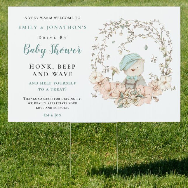 Bear Foliage Boy Welcome to Drive By Baby Shower Sign (Insitu)