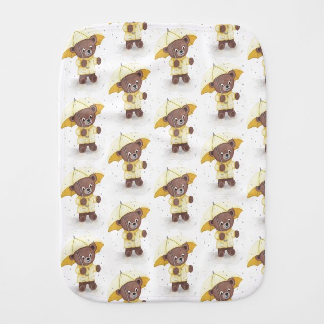 Bear-foot in the Rain Baby Burp Cloth (Front)