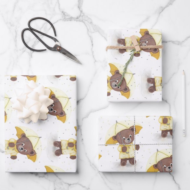 Bear-foot in the Rain Wrapping Paper Sheets (Front)