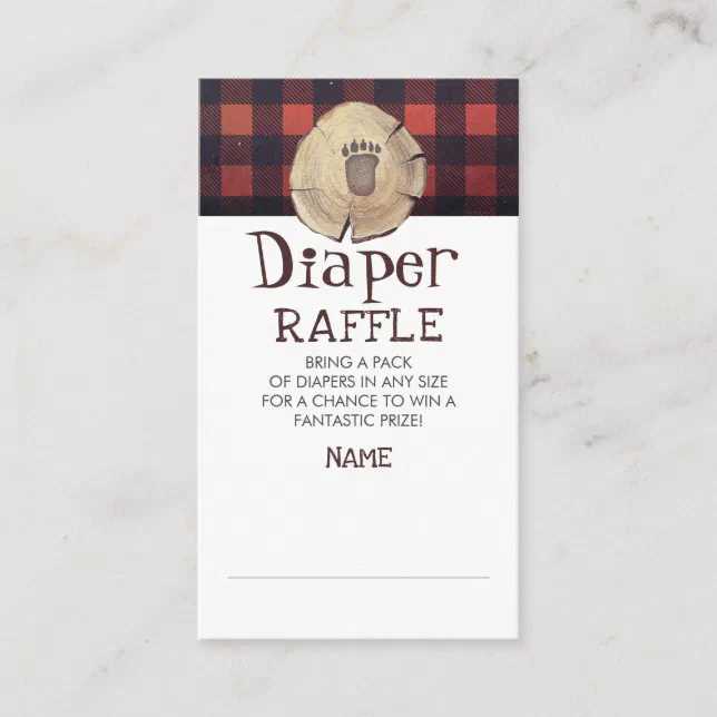 Bear Foot Print Lumberjack Diaper Raffle Ticket Enclosure Card | Zazzle