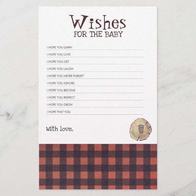 Bear Foot Print Lumberjack Themed Baby Shower Game (Front)