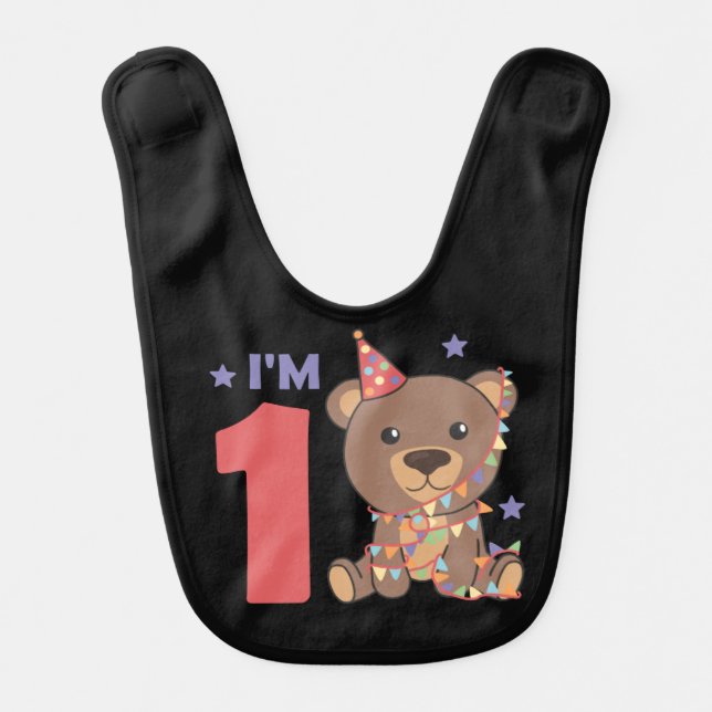 Bear For The First Birthday For Children 1 Year Ba Baby Bib (Front)