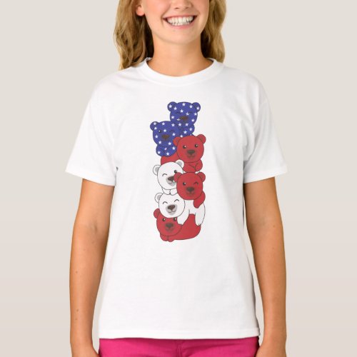 Bear For The Fourth Of July Usa Flag Axolotls T_Shirt