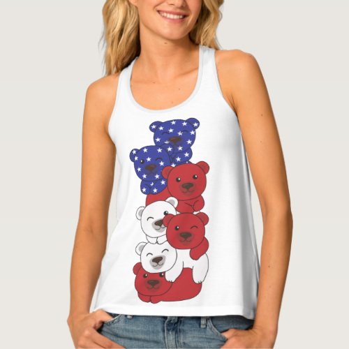 Bear For The Fourth Of July Usa Flag Axolotls Tank Top