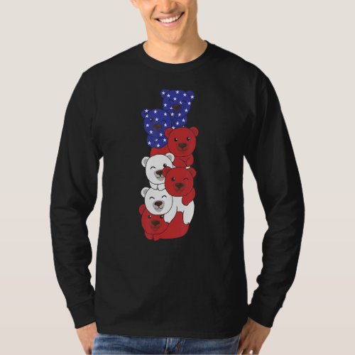 Bear For The Fourth Of July Usa Flag Usa Bears Pil T_Shirt